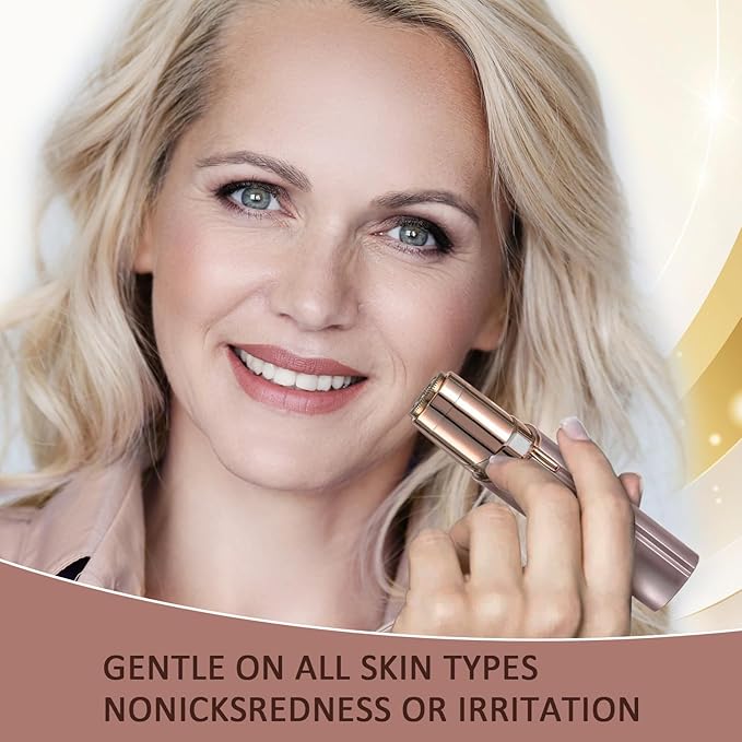 Facial Hair Remover for Women, Painless Hair Removal Device Portable Womens for Lip, Chin with USB Rechargeable, Rose Gold