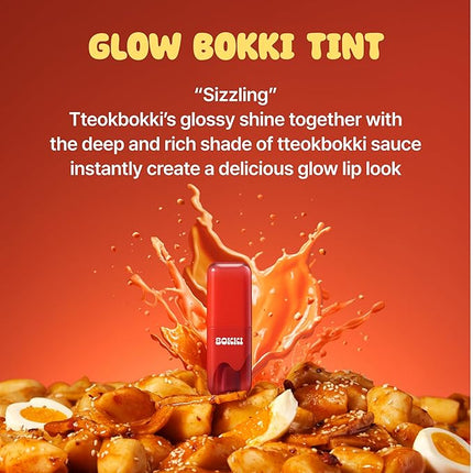 BLACK ROUGE Glow Bokki Tint, GB09 Rice Beige – Korean Lip Tint Inspired by Tteokbokki, Non-Sticky Long-Lasting Lip Stain with Glossy Finish, Cute Stickers – Original Red, Rose, Soy