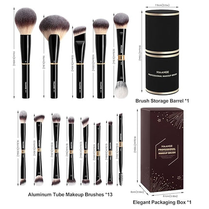 MAANGE 13Pcs Makeup Brushes with Case, Professional Brochas De Maquillaje for Face & Eyes, Soft Synthetic Foundation Powder Blush Eyeshadow Brush Kit with Gift Box,Black