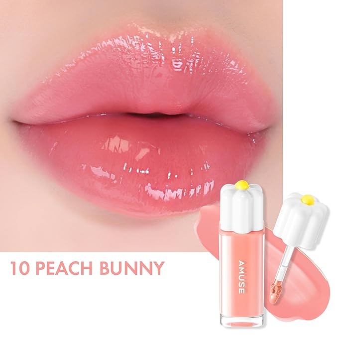 Amuse SEOUL Daisy Flower Dew Tint 10 PEACH BUNNY | 35% High-moisture Water Tint, Long-lasting, Vitamin E, Moisturizing, No Peel Off, Lip Treatment, Non Sticky, Korean Lip Tint for Dry Lips