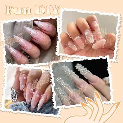 qiipii Beige White Flatback Pearls w B7000 Glue for Bedazzling Crafting 3/4/5/6/8/10mm Ivory Half Round Pearl Bedazzling Beads Gems Bedazzler Kit for Nails Face Eyes Makeup Tumblers Bottles DIY Crafts