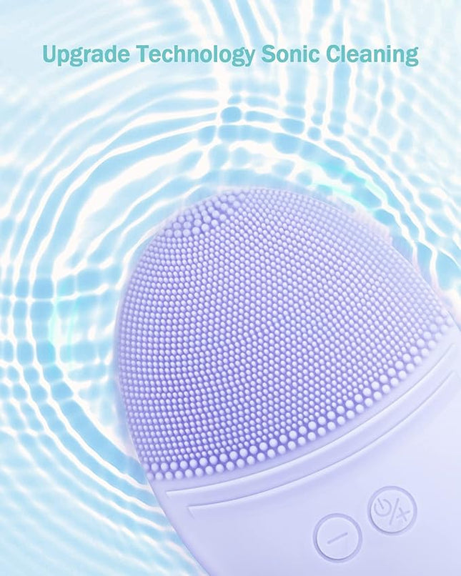 EZBASICS Facial Cleansing Brush Made with Ultra Hygienic Soft Silicone, Waterproof Sonic Vibrating Face Brush for Deep Cleansing, Gentle Massaging, Inductive Charging (Violet) 1 Pack+5 Speed Settings