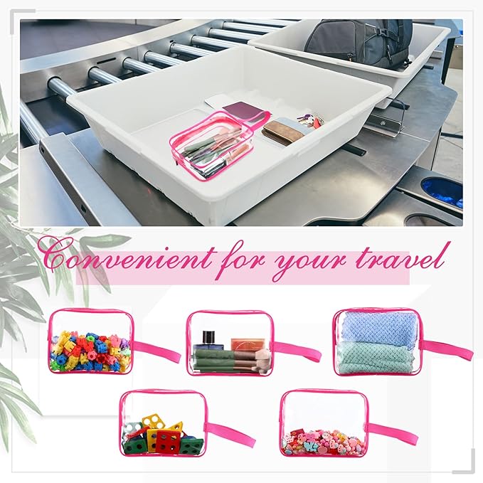 Silkfly Clear Toiletry Bag PVC Travel Cosmetic Bag with Handle Strap Makeup Pouch with Zipper Summer Vacation Salon Graduation Gift End of the Year Gifts(Rose Pink,24 Pack)