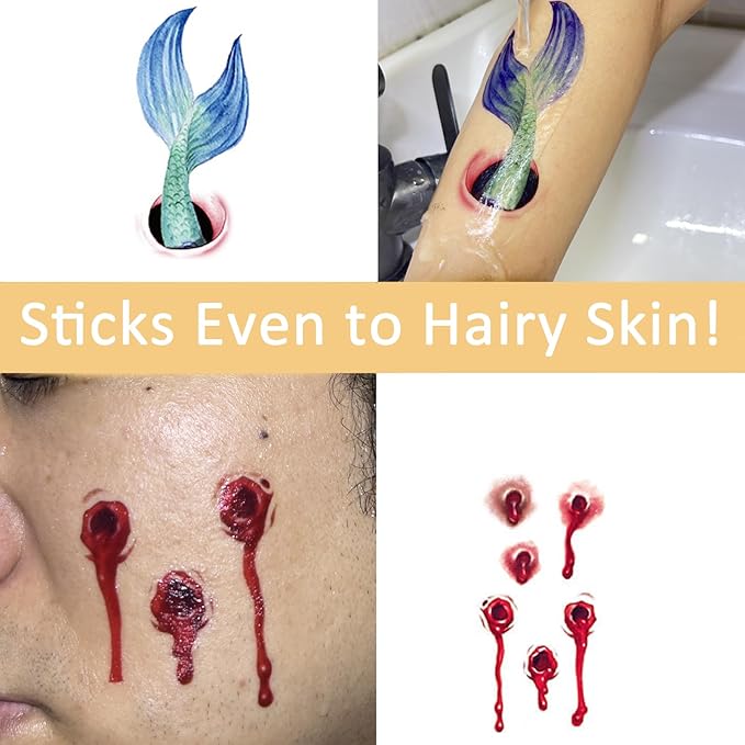 24 Sheets Fake Scar Halloween Tattoos Temporary, Waterproof Zombie Makeup Kit Stickers with Realistic Scary Bloody Wound Scratches Stitches for Women Men Adults Party, Costume, Prank Props