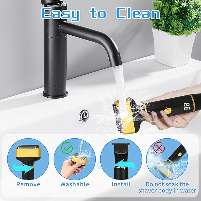 Electric Razor for Men Women,3 in 1 Travel Cordless Rechargeable Painless Foil Shaver with Led Display,Waterproof Wet & Dry Body Razors for Face Nose Ear Hair (Black)