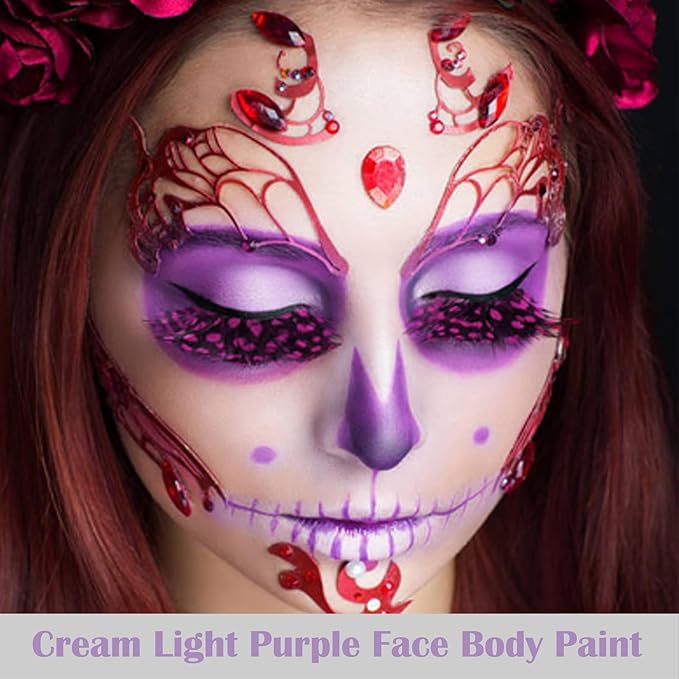 MEICOLY Cream Light Purple Face Body Paint,2.37Oz Large Tube Water Based Full Body Paint for Adults and Kids,Lavender Violet Face Paint for Halloween Stage SFX Special Effects Ursula Cosplay Makeup