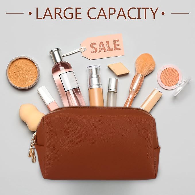 Sanwuta 9 Pcs Makeup Bags Bulk PU Double Zippers Cosmetic Bag Makeup Toiletry Pouch Portable Travel Organizers Case for Women Bachelorette Party End of The Year Bridesmaid Gift(Brown Series)