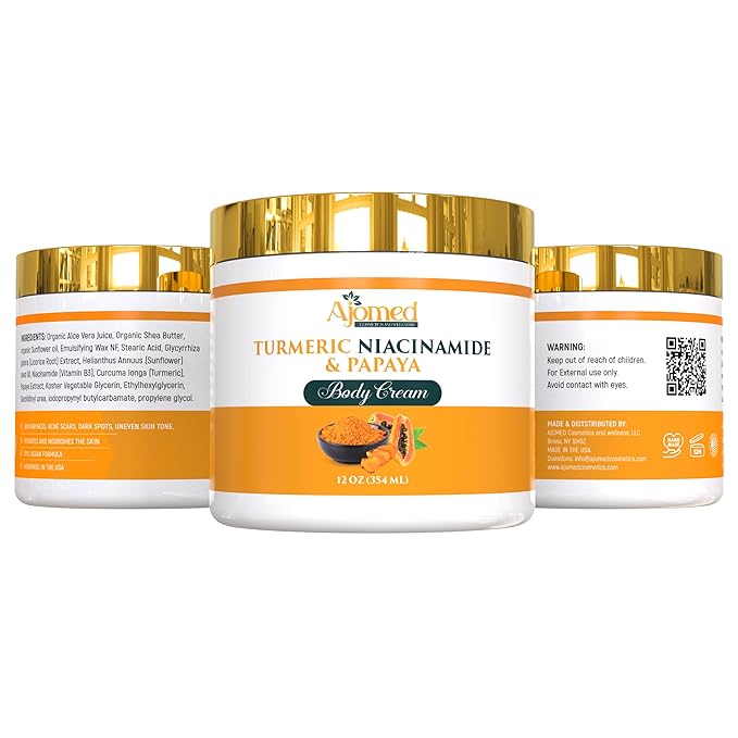 Turmeric body cream– Handmade Niacinamide papaya Turmeric Moisturizer lotion for Dark Spots, Hyperpigmentation, Acne Scars, Evens Tone- turmeric skincare -All Skin Types 8oz (CREAM)