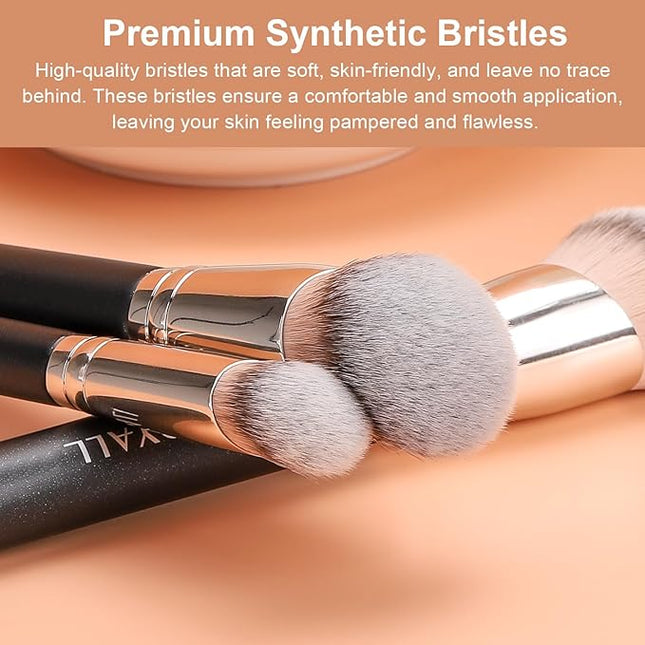 TEOYALL Foundation Contour Brush Set, 2PCS Angled Synthetic Kabuki Brush for Blending Setting Concealing Buffing with Liquid, Cream and Powder Cosmetic (170S/270S)