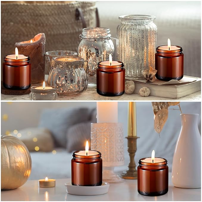 Norme 36 Pcs 4 oz Glass Jars with Lids Leakproof Round Airtight Empty Cosmetic Jars with Inner Liners Lid for Storing Lotions Powder Ointments Candle Making Tins (Black,Amber)