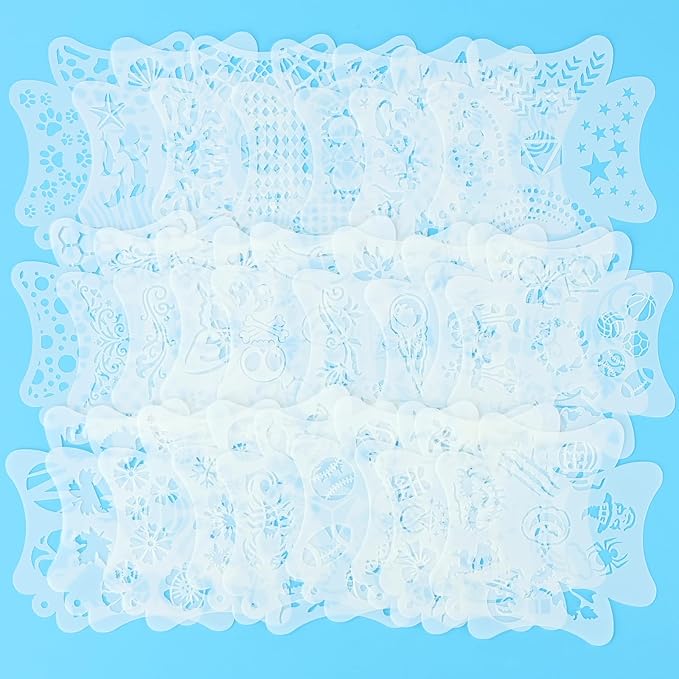 47 Pcs Face Paint Stencil Kit – 25 Sets Reusable Flowers Plants Sports Shapes Face Painting Templates with 265 Designs, Brushes, Sponges & Stickers – Body Makeup Stencils for Kids Halloween Party