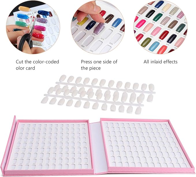 Noverlife 216 Nail Colors Chart Display, Nail Gel Polish Display Book with 216 False Nail Tips, Professional Salon Nail Color Swatches Nail Practice Card Board