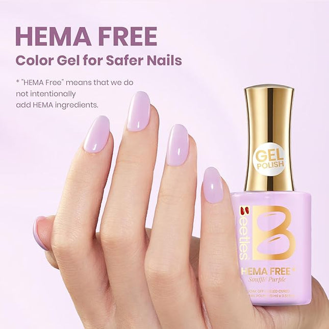Beetles Purple Gel Nail Polish - Souffle Purple Gel Polish 15ML/0.51Fl Oz, Same Color Same Bottle, Soak Off UV LED Lamp Pastel Nail Art, Long-Lasting Manicure Salon DIY Home Spring Nails