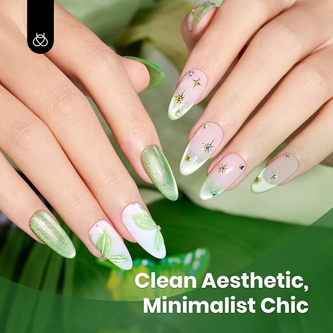 Beetles Green Cat Eye Gel Polish, 15ML Light Green Glass Cat Eye Glitter Gel Polish with Magnet Shimmer Translucent Sheer Color Soak Off UV Lunar Gleam Series French Nail Art Gift for Women