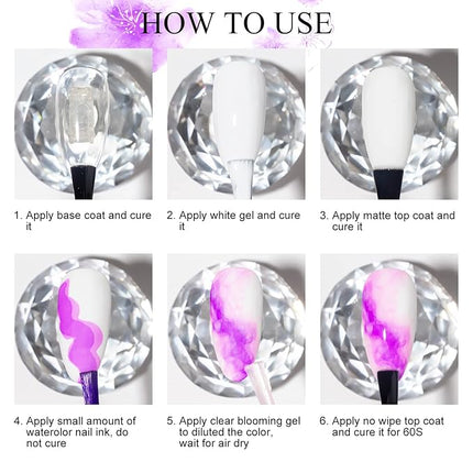 MIZHSE 12PCS Marble Nail Polish, Blooming Gel Marble Ink for Nails Gold Blue Purple Nail Ink Watercolor Magic Blossom Gel Nail Polish for Nail Salon Home DIY