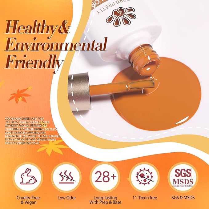 BORN PRETTY Fall Winter Gel Nail Polish Pumpkin Red Caramel Orange Brown Halloween Gel Nail Kit Cozy Campfire Autumn Gel Polish Set Nail Art Manicure Collection Christmas Gift 6PCS 7ML