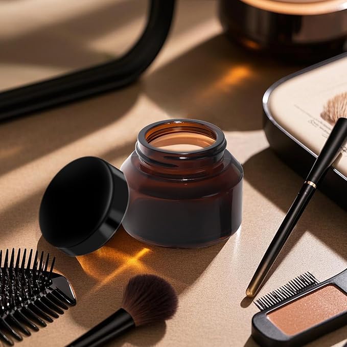 Amber 1.7oz Small Glass Jars with Lids - 24 Pack Leakproof Cosmetic Containers Durable with Inner Liners, Sealable for Creams, Lotions, Essential Oils, Body Butter, Travel Samples