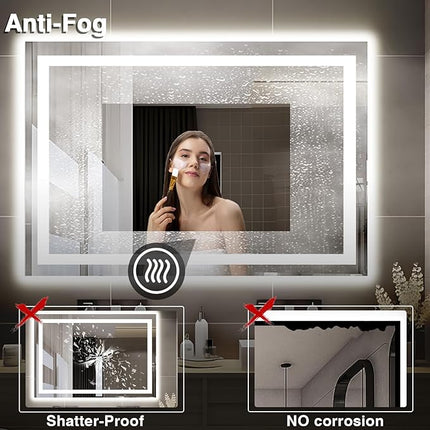 51"x40" Bathroom Light up Mirror, Double Bright Lights Mirror, Anti-Fog Vanity Mirror with Lights, Stepless Dimmable Illuminated, Touch Control, Waterproof (Horizontal/Vertical)