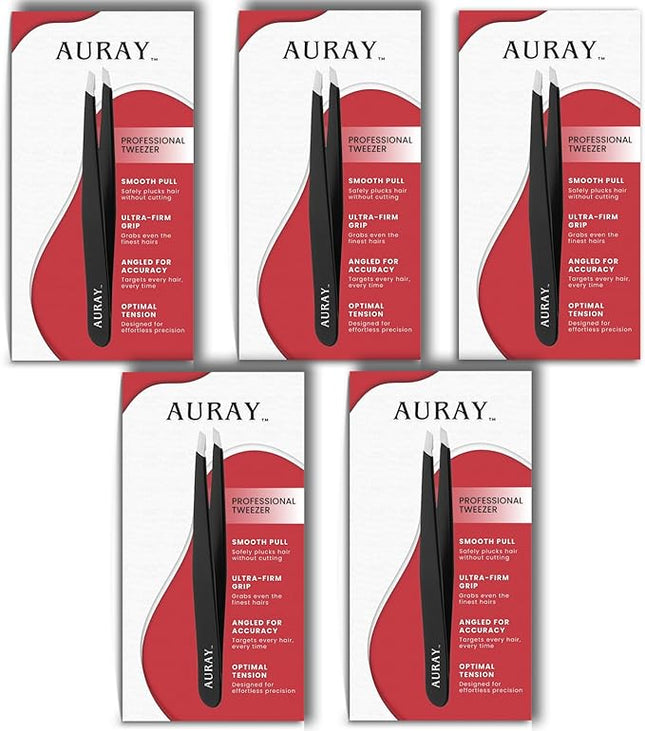 Eyebrow Tweezers Women Facial Hair, Stainless Steel Facial Hair Removal Precision Tweezer for Men & Women in Black, Slanted Tip Eyebrow Plucker for Easy Plucking, Professional Tweezers by AURAY (5)