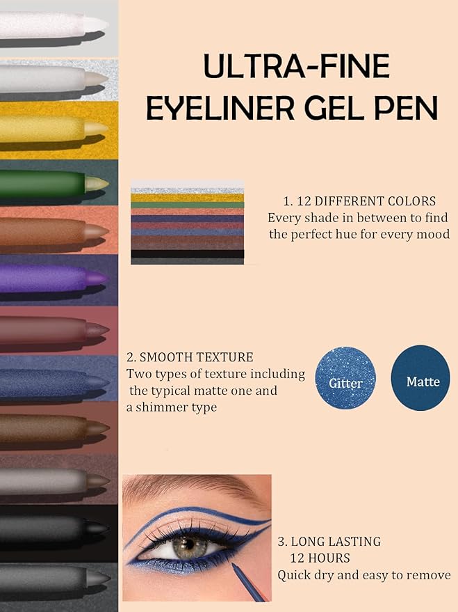Silver Gel Glitter Eyeliner Pencil, Metallic Waterproof Smudge-Proof Creamy Retractable Smooth Eye Liner pencil, Hypoallergenic Long Lasting Eyeliner Brightener Pen Crayon Eye Makeup Gift for Women#02