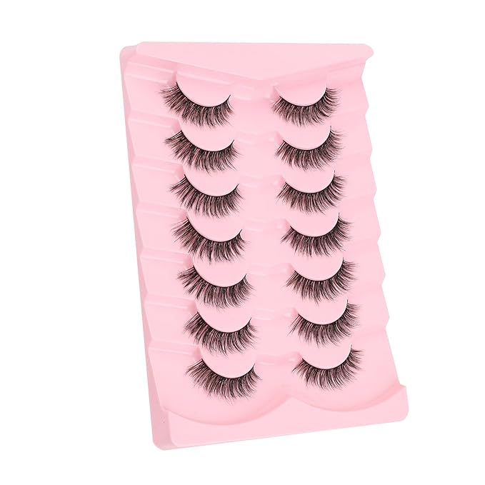 Lashes False Eyelashes 13MM Wispy Lashes Pack Fluffy Lash Strip EyeLashes with Thin Band C Curl Natural Lashes Fake Eyelash 7 Pair Siligli