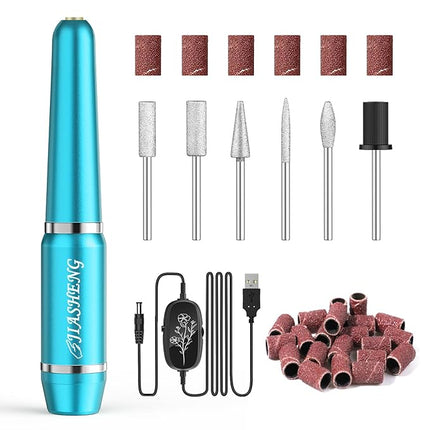 JIASHENG USB Electric Nail Drill, Portable Electric Nail File for Acrylic Gel Nails, Professional Drill Nail Kit Manicure and Pedicure Kit with Drill Bits for Home and Salon Use, Blue