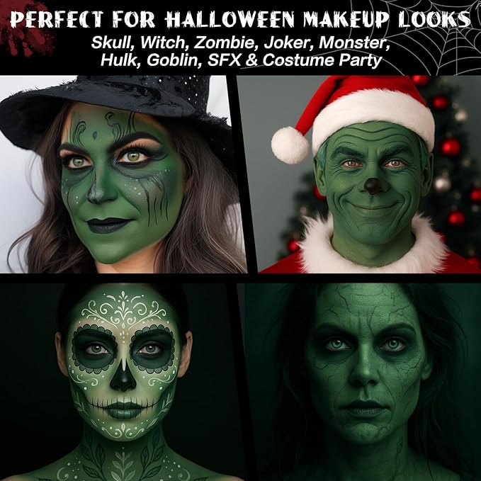 BOBISUKA Green Face & Body Paint Stick Water-Based Washable Face Paint Makeup Stick for Halloween Zombie, Witch, Hulk, Goblin, Hunting, Camo, Cosplay, SFX, Sports Eye Black & Costume Party