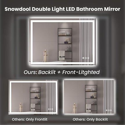 32"X32" LED Bathroom Mirror with Front Lights and Backlit, Anti-Fog, Dimmable, Shatter-Proof Tempered Glass, Lighted Bathroom Vanity Mirror for Wall with 3 Colors, Memory Function