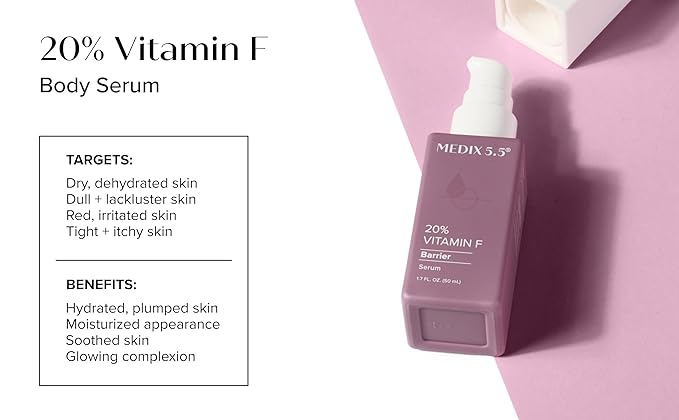 MEDIX Body & Face Moisturizer 20% Vitamin F Oil Hydrating Body Booster & Face Serum | Concentrated Vitamin F + Vitamin E Oil Super Serum For Skin Barrier | Crepey Skin Treatment, 1.7 Fl Oz
