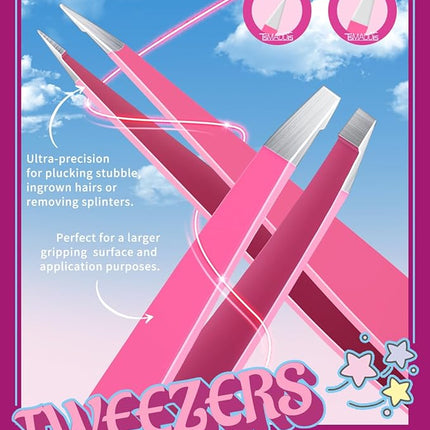 TsMADDTs 6 pcs Eyebrow Tweezers Set, Tweezers for Women Facial Hair with Curved Scissor and Eyebrow Brush for Ingrown Hair