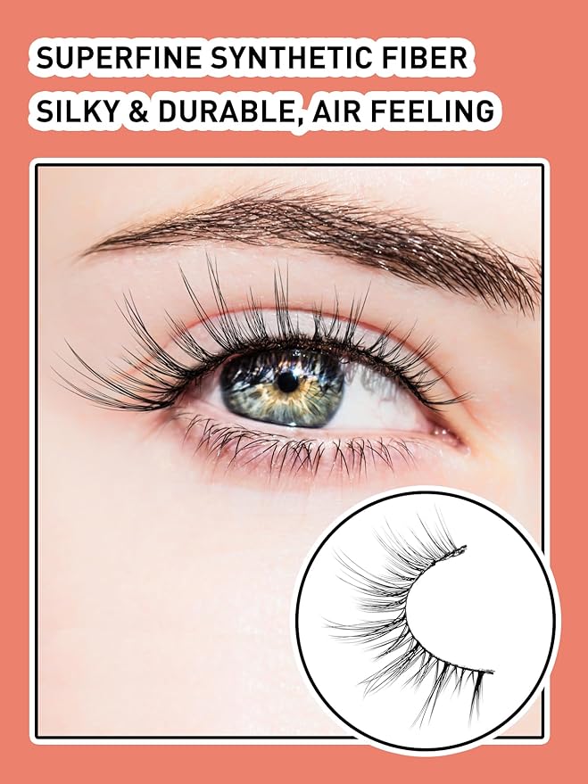 Wispy Eyelashes Cat Eye Lashes Natural Look Fox Eye Eyelashes Thin Band Strip Lashes 15MM False Eyelashes 3D Volume Fake Lashes Pack 7 Pair Siligli