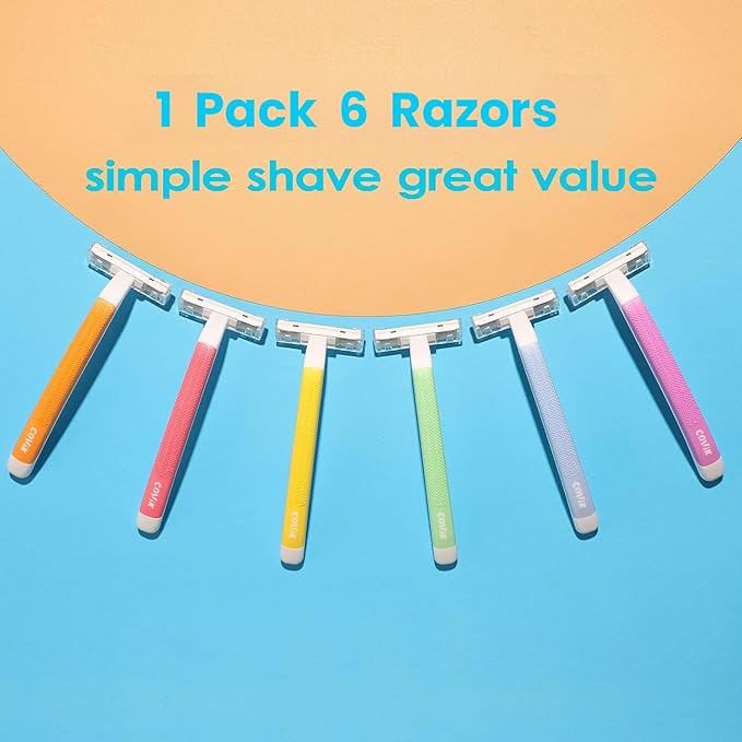 Women's Disposable Razors, 6 Count Shaving Razors for Women, 2 Blade Razor for Women Sensitive Skin Smooth Hair Removal (1 Packages of 6 Razors)
