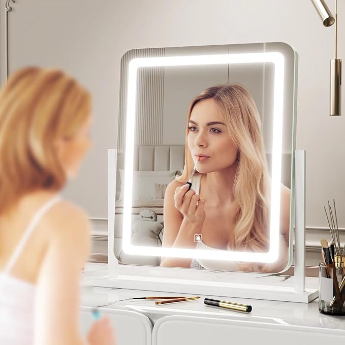 Lighted Makeup Mirror, Hollywood Vanity Mirror with Lights, Three Color Lighting Modes, and 5X Magnification Mirror, Smart Touch Control, 360°Rotation (17.2in. White)