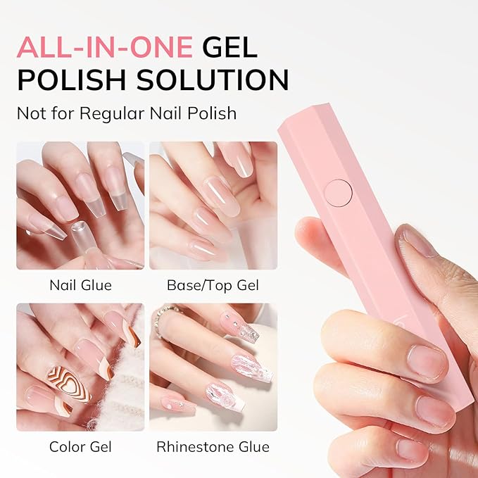 Lavinda Handheld UV Light for Gel Nails, Mini Nail Lamp, Portable Cordless Rechargeable UV Led Nail Lamp Nail Dryer for Fast Curing Gel Polish USB Flashlight for Home DIY Manicure