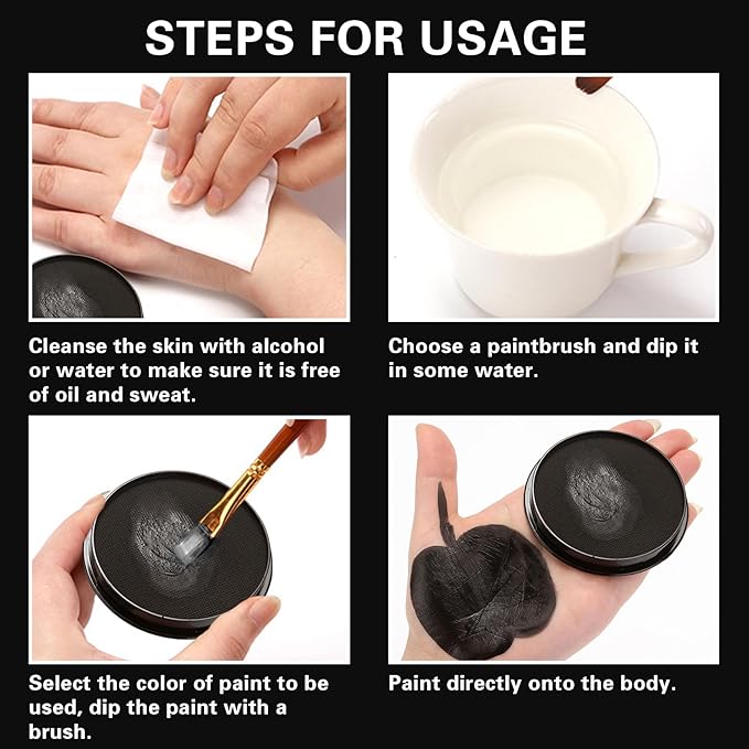 Black White Face Body Paint Professional Water Based Activated Body Face Paint Washable Halloween Makeup Palette Kit for Halloween Skeleton Vampire Zombie Goth SFX Special Effects Makeup