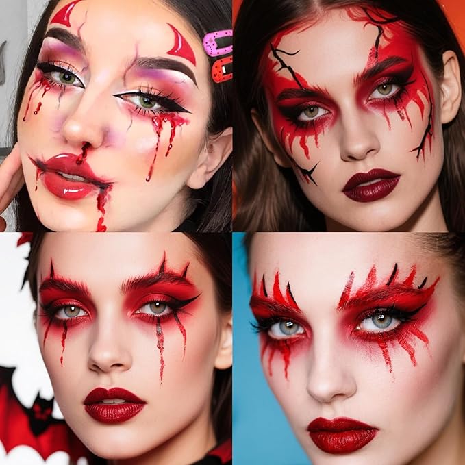 Face Body Paint Kit for Kids & Adults, Non-Toxic Water-Based Professional Face Painting Palette with Brushes for Halloween Clown Goth Vampire SFX Makeup, Art Stage Cosplay Parties, Red