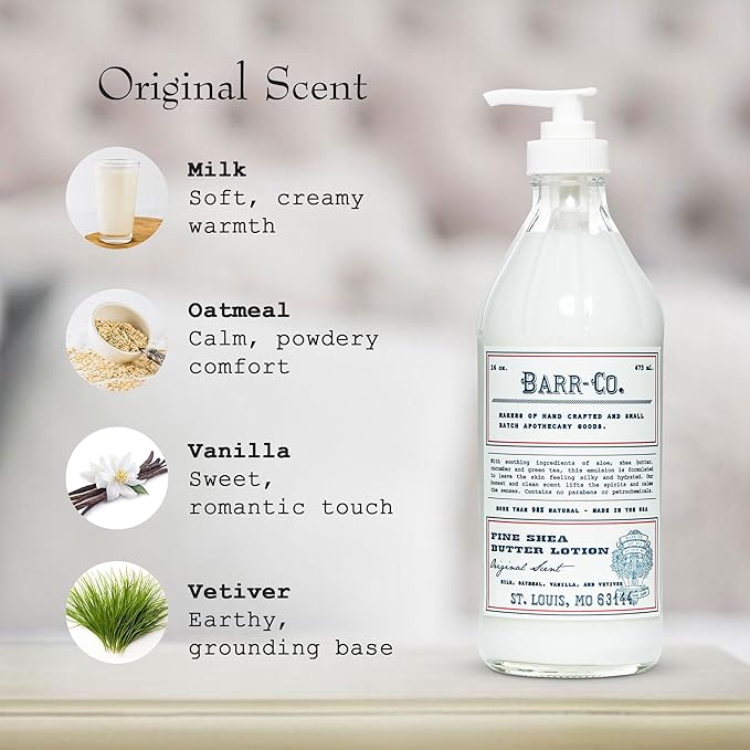 BARR-CO. Original Scent Shea Butter Lotion for Dry Skin Set, Tranquil Milky Scent with Oat, Vanilla & Vetiver, Shea Moisturizing Lotion for Sensitive Skin, 16 fl oz each (Pack of 2)