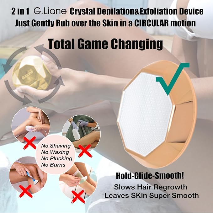 Crystal Hair Eraser,Painless Nano Hair Remover Exfoliation,Gentle and Efficient Glass Hair Removal Device Without Waxing,Natural Epilator for Women and Men(Gold)