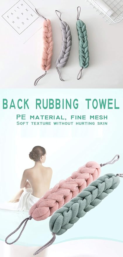 AARainbow 4 Packs Long Stretch Back Sponge with Rope Handles Back Scrubber Bath Shower Mesh Sponge Exfoliating Body Scrub Stretch Braided Loofah for Men and Women(2 Gray+2 Green)