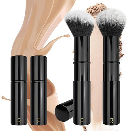 JILIER Retractable Kabuki Makeup Brushes 2 Pcs, kabuki Brush for Powder Foundation, Blush, Bronzer, Buffing, Liquid, Cream, make up brushes for women with Cover
