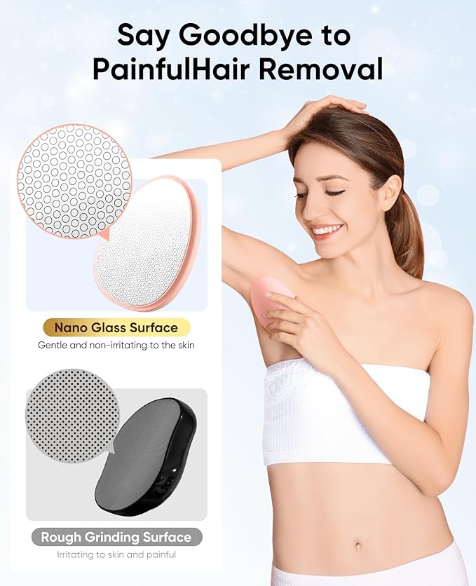 Crystal Hair Eraser for Women and Men, Reusable Crystal Hair Remover Magic Painless Exfoliation Hair Removal Tool, Magic Hair Eraser Device for Legs Back Arms (Pink)