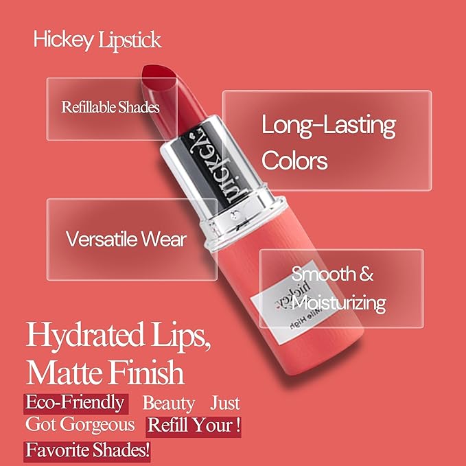 Hickey Lipstick Mile High Organic Perfect Red Lipstick Refill - Long Lasting Lipstick for Women - Hydrating & Moisturizing Shade, Best Lip Color for Women, Gluten-Free & Vegan with Highly Pigmented