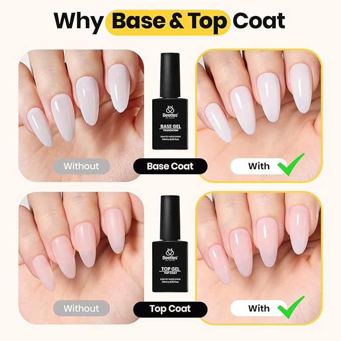 Beetles Builder Gel Set,3 Pcs 8 in 1 Nail Strengthening Apex Building Extension for Beginner DIY Salon at Home,Clear Builder Nail for Nails with Base and Top Coat Gel,UV & LED Lamp Needed