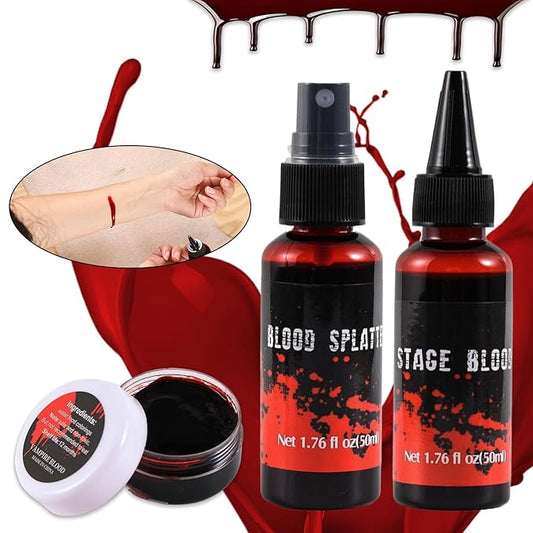 Halloween Fake Blood Spray Makeup Kit Fake Blood Washable for Scar Wound and Clothes Realistic Face Paint Wounds Costume Blood For Vampire, Zombie, Clown Cosplay Red blood01