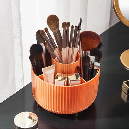 Diesisa 360 Rotating Makeup Brush Organizer With 5 Sections, Spining Countertop Swivel Makeup Brush Holder for Cosmetics, Nail Polish, Art Supply, Bathroom Vanity Desktop Organizer - Orange