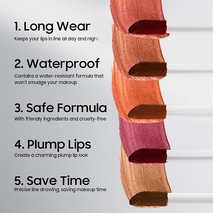 Peel Off Lip Liner Stain - Non-Stick Cup & Long Lasting Comfortable Vivid Color Tattoo Peel Off, Waterproof Peel Off Lip Stain for Beauty & Charming Lip Makeup | Vegan and Cruelty Free (#05 Mauve)
