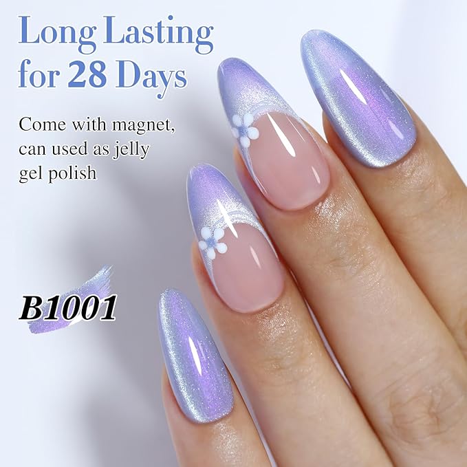 Double Rhythm 0.5 OZ Cat Eye Gel Polish with Magnet 15ML Holographic Glitter Shimmer Translucent Jelly Color Magnetic Nail Polish Salon DIY at Home (MC1001)