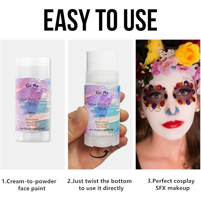 Go Ho Water Based Black Face Body Paint Stick,Non-Toxic Face Painting,Easy-to-use Facepaint for Halloween SFX Zombie Skeleton Vampire Clown Cosplay Costume Makeup,0.63oz