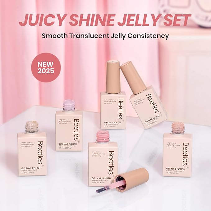 beetles Gel Polish Whispers of Love Jelly Gel Nail Polish Set - 6 Colors Milky White Nude Pink Neutral Sheer Translucent Soak Off UV Gel Nail Kit, Nail Concealer for Salon DIY Manicure Gift for Women