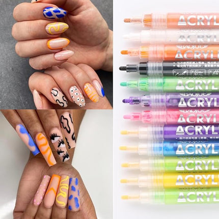 24 Colors Nail Polish Pen Set, Nail Art Pens for Painting, Black White Liner Gel Polish, Dotting French Tips Drawing Liner Brush Pen, Waterproof Acrylic Marker Pen, Nail Art Decoration Kit